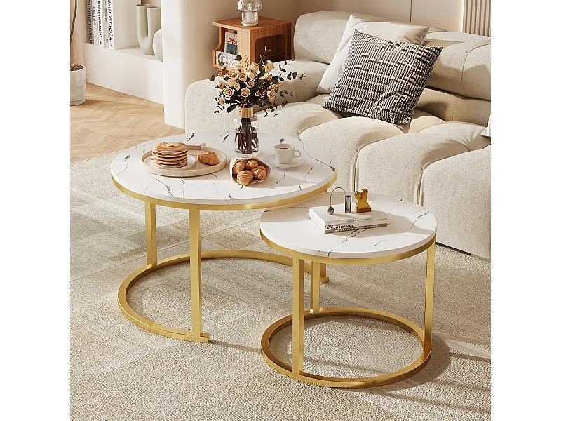 Couchtisch-Couchtisch-Set - Marmor-Optik - glänzende Optik-Weiß