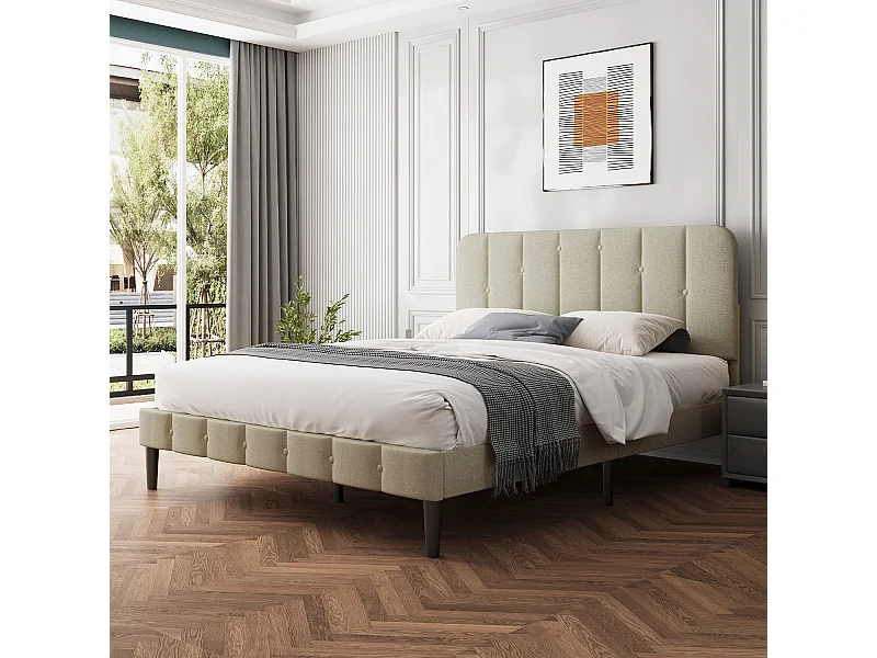 Polsterbett Polsterbett 140 x 200 cm mit Lattenrost - Doppelbett Bettrahmen mit Kopfteil - Gepolstertes Bett Bettrahmen