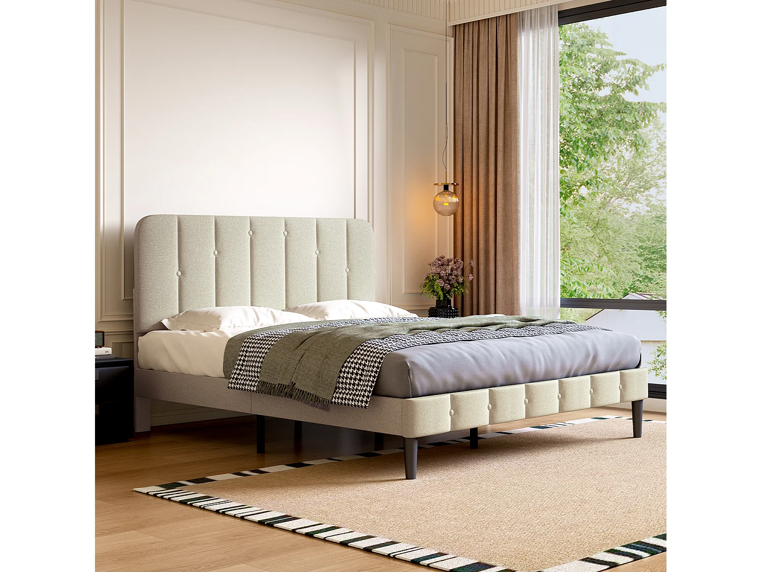 Lit rembourré Lit rembourré 140 x 200 cm avec sommier à lattes - Lit double Cadre de lit avec tête de lit - Lit rembourré Cadre de lit