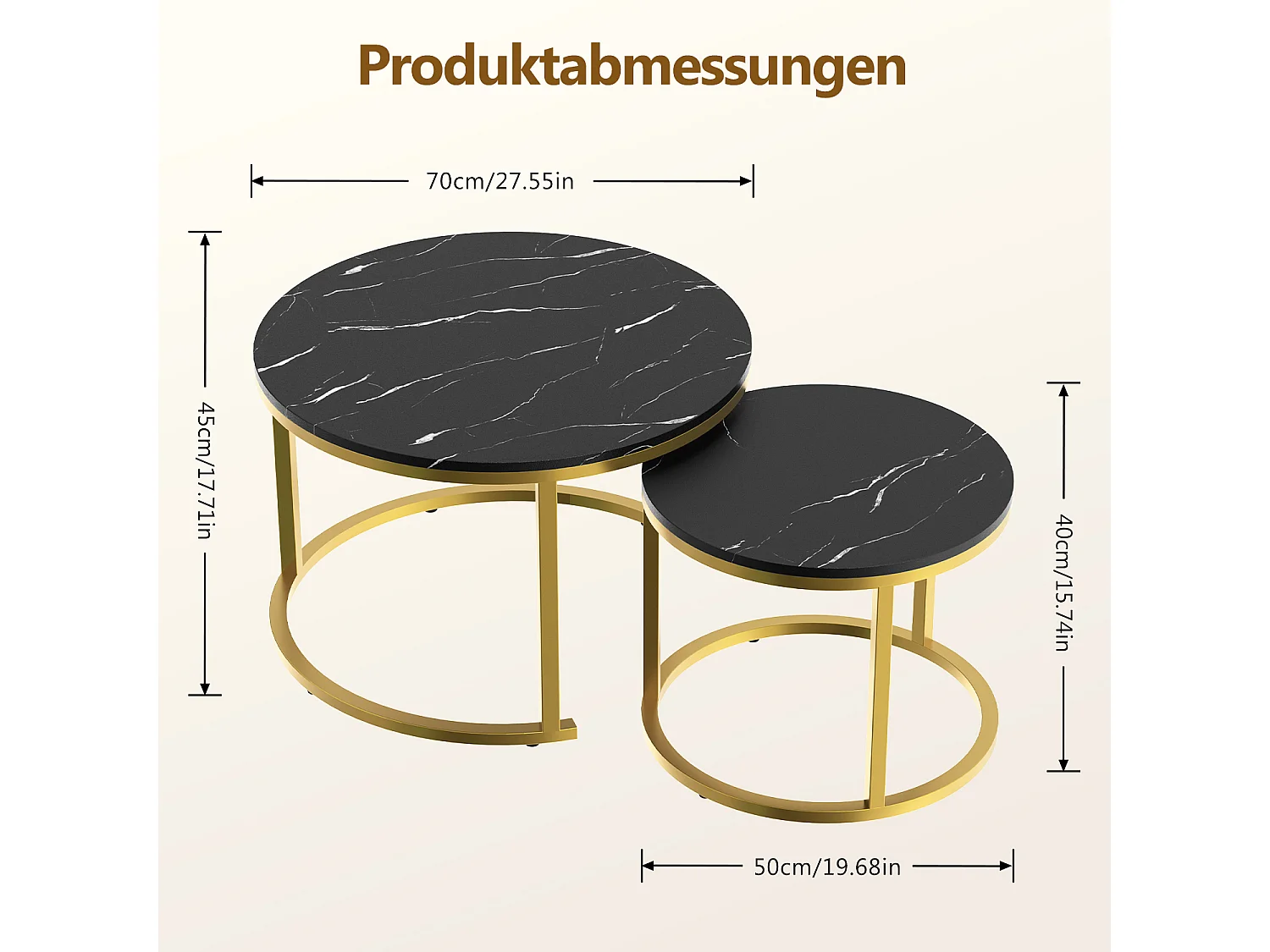 Couchtisch - Couchtisch-Set - Furnier mit Marmormuster - glänzende Optik - schwarz