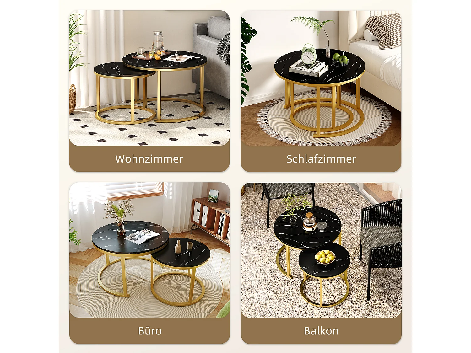 Couchtisch - Couchtisch-Set - Furnier mit Marmormuster - glänzende Optik - schwarz