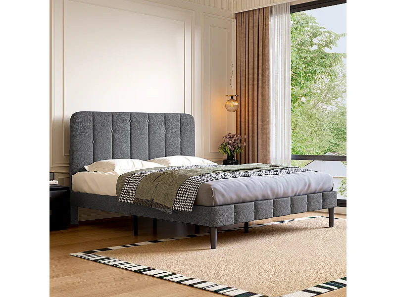 Polsterbett Polsterbett 140 x 200 cm mit Lattenrost - Doppelbett Bettrahmen mit Kopfteil - Gepolstertes Bett Bettrahmen