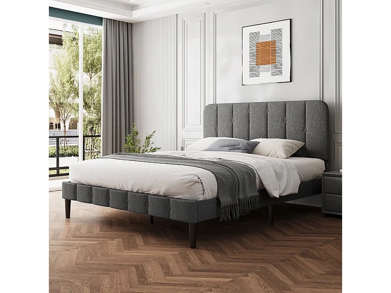 Polsterbett Polsterbett 140 x 200 cm mit Lattenrost - Doppelbett Bettrahmen mit Kopfteil - Gepolstertes Bett Bettrahmen