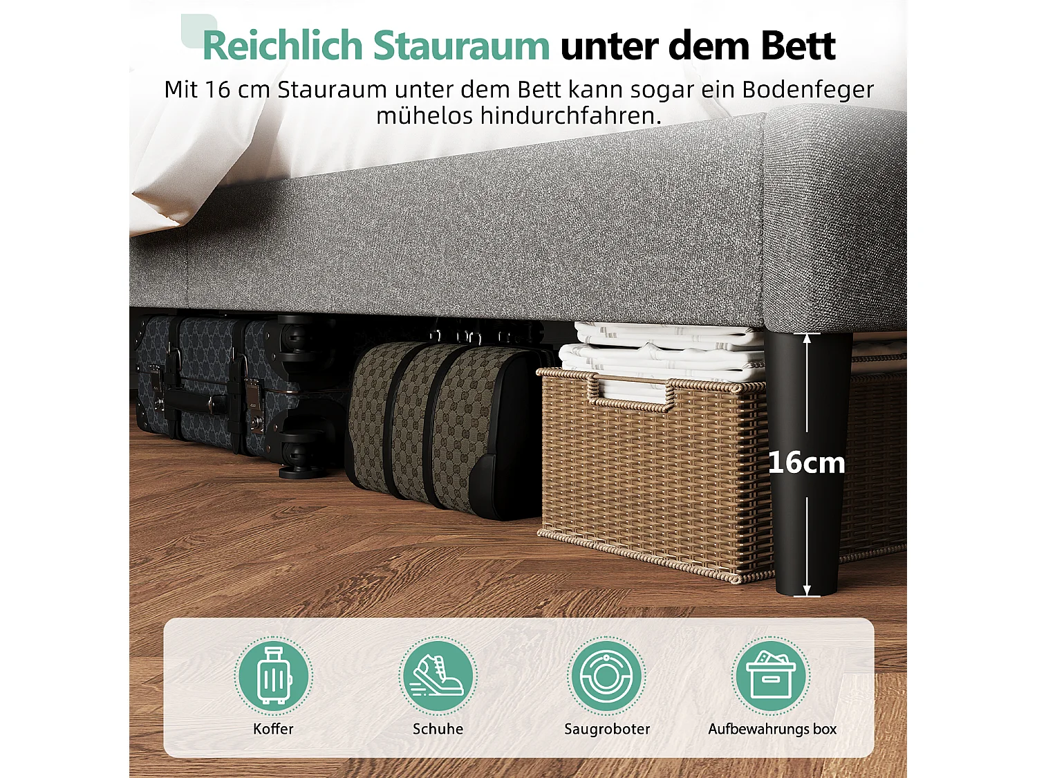 Polsterbett Polsterbett 140 x 200 cm mit Lattenrost - Doppelbett Bettrahmen mit Kopfteil - Gepolstertes Bett Bettrahmen