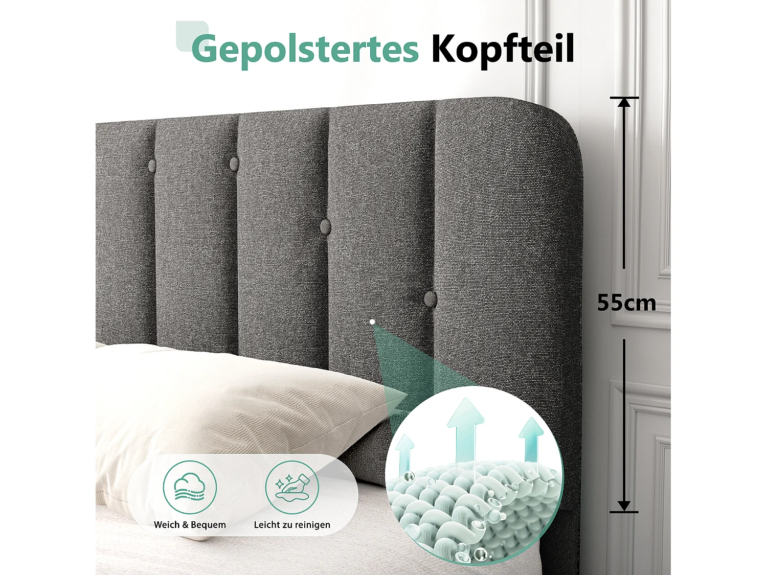 Polsterbett Polsterbett 140 x 200 cm mit Lattenrost - Doppelbett Bettrahmen mit Kopfteil - Gepolstertes Bett Bettrahmen