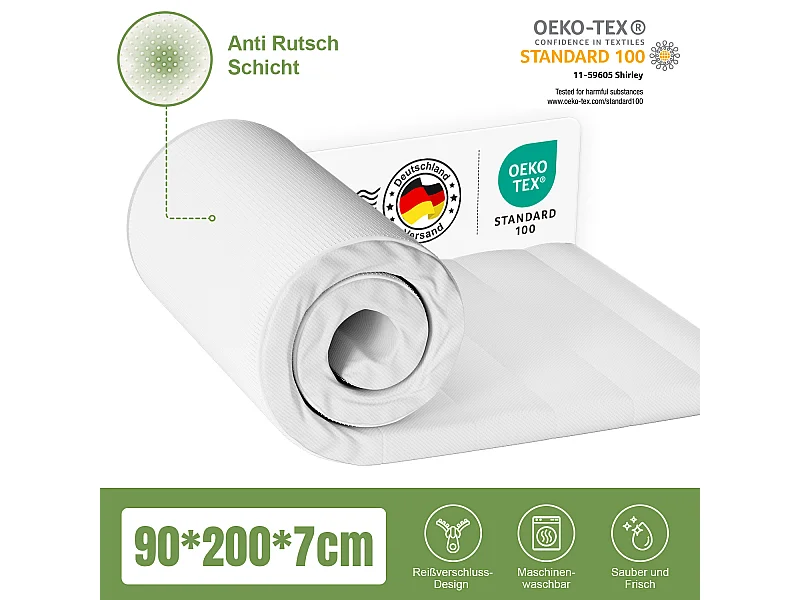 Topper - Topper 90x200 cm - Matratzentopper 7cm Höhe - ergonomisch und atmungsaktiv - Topper für Kinder und Erwachsene - Mit bequemem Komfortschaum