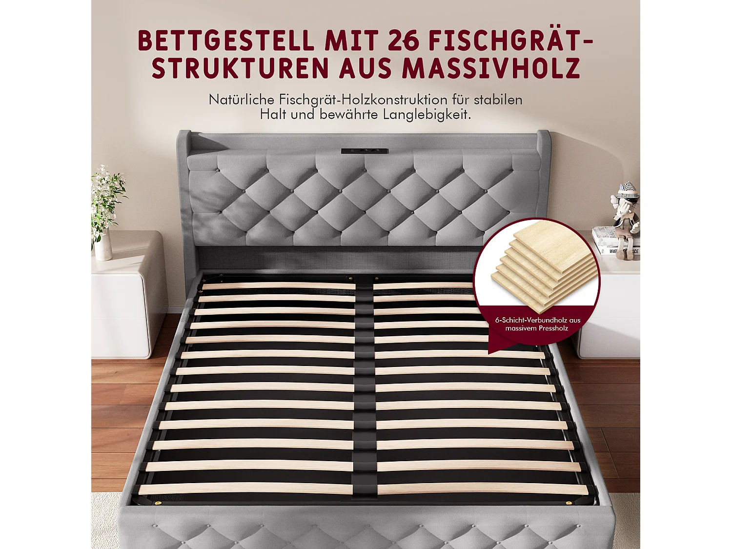 Polsterbett - Polsterbett 140 x 200 cm Bett mit Lattenrost - Doppelbett mit gepolstertem Kopfteil - Einfache Montage -  Robustes Gestell - LED-Beleuchtung und Samtb