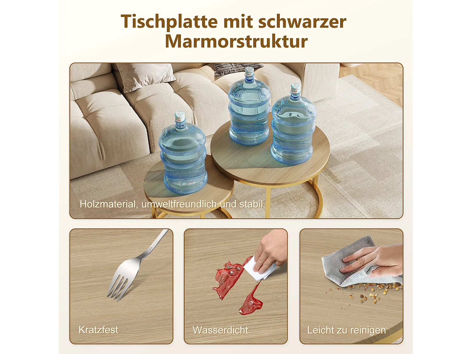 Couchtisch - Couchtisch-Set - Holzfarben hell