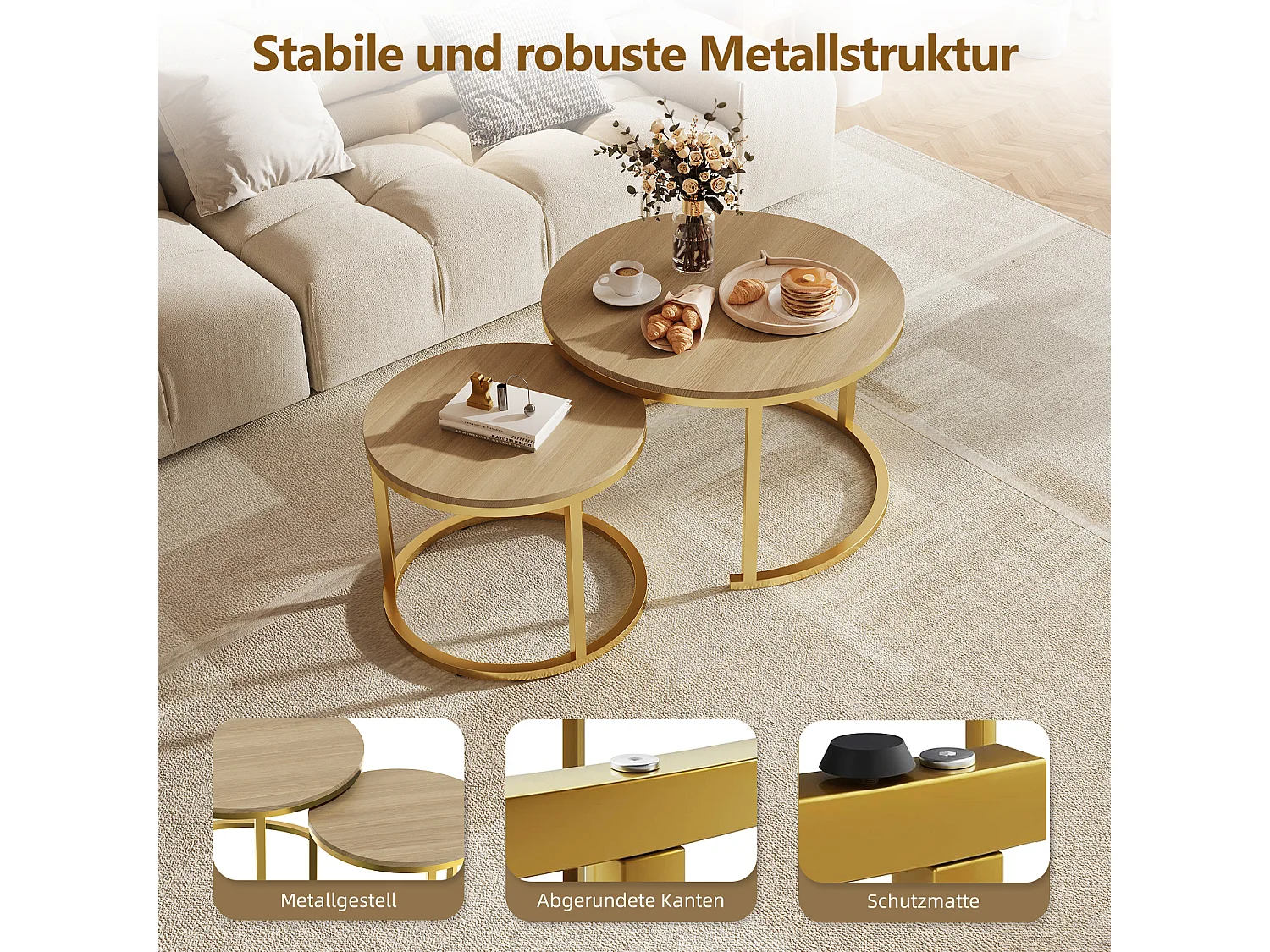 Couchtisch - Couchtisch-Set - Holzfarben hell