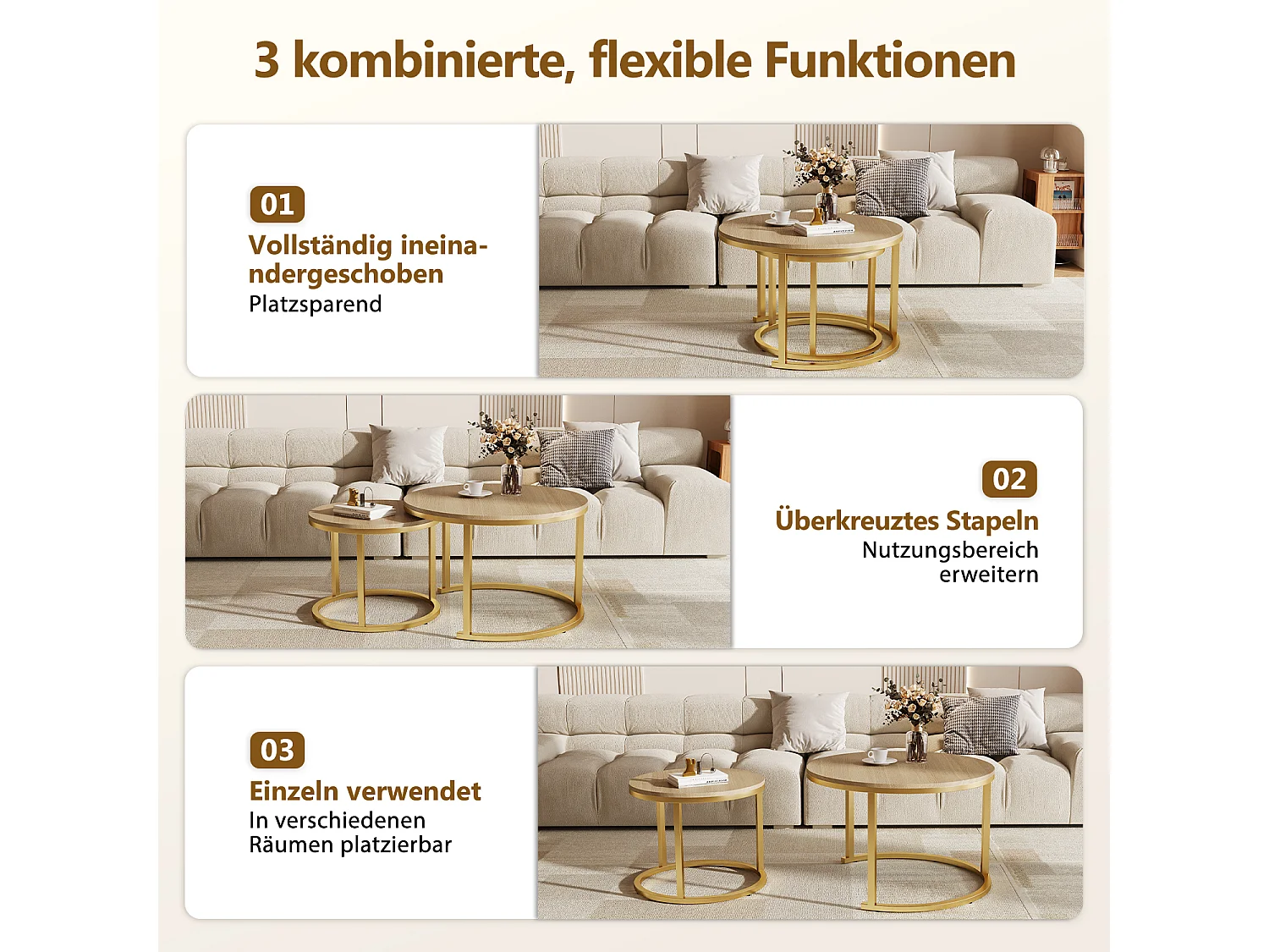 Couchtisch - Couchtisch-Set - Holzfarben hell