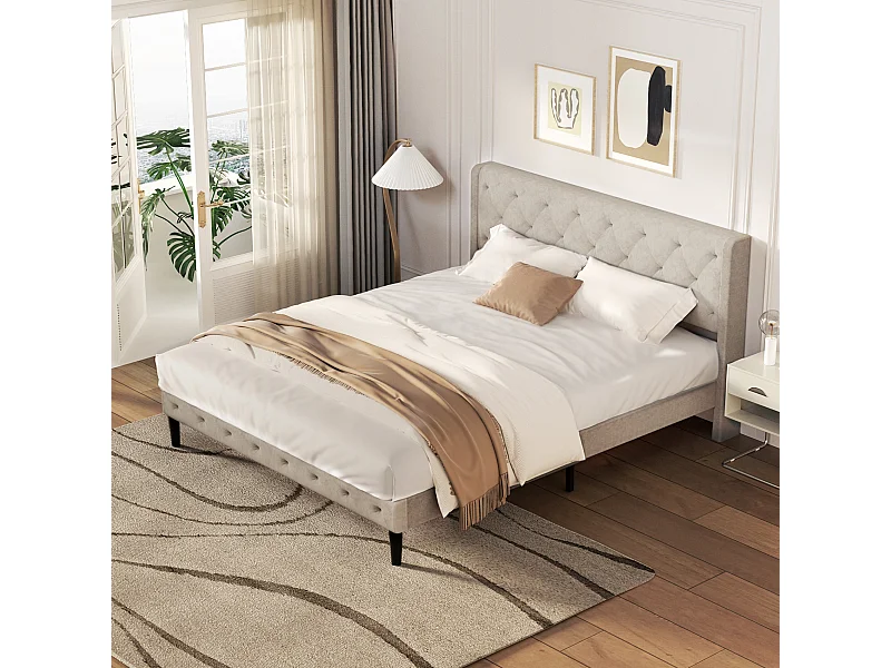 Polsterbett - Polsterbett 140 x 200 cm Bett mit Lattenrost - Doppelbett mit gepolstertem Kopfteil - Einfache Montage -  Robustes Gestell und Samtbezug