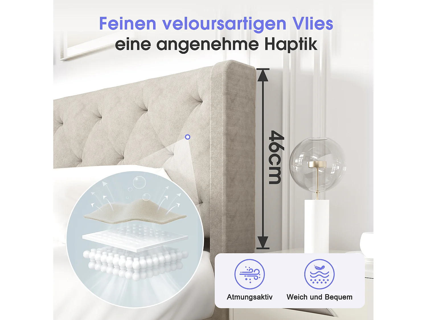 Polsterbett - Polsterbett 140 x 200 cm Bett mit Lattenrost - Doppelbett mit gepolstertem Kopfteil - Einfache Montage -  Robustes Gestell und Samtbezug