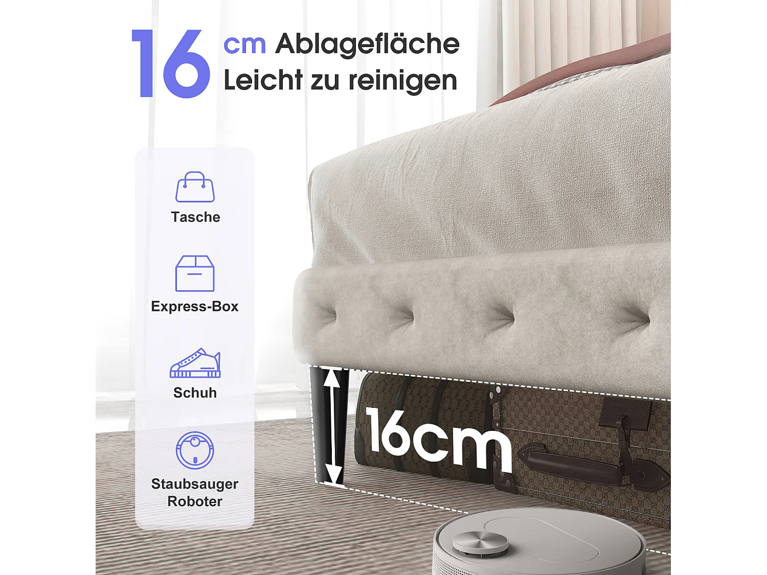 Polsterbett - Polsterbett 140 x 200 cm Bett mit Lattenrost - Doppelbett mit gepolstertem Kopfteil - Einfache Montage -  Robustes Gestell und Samtbezug