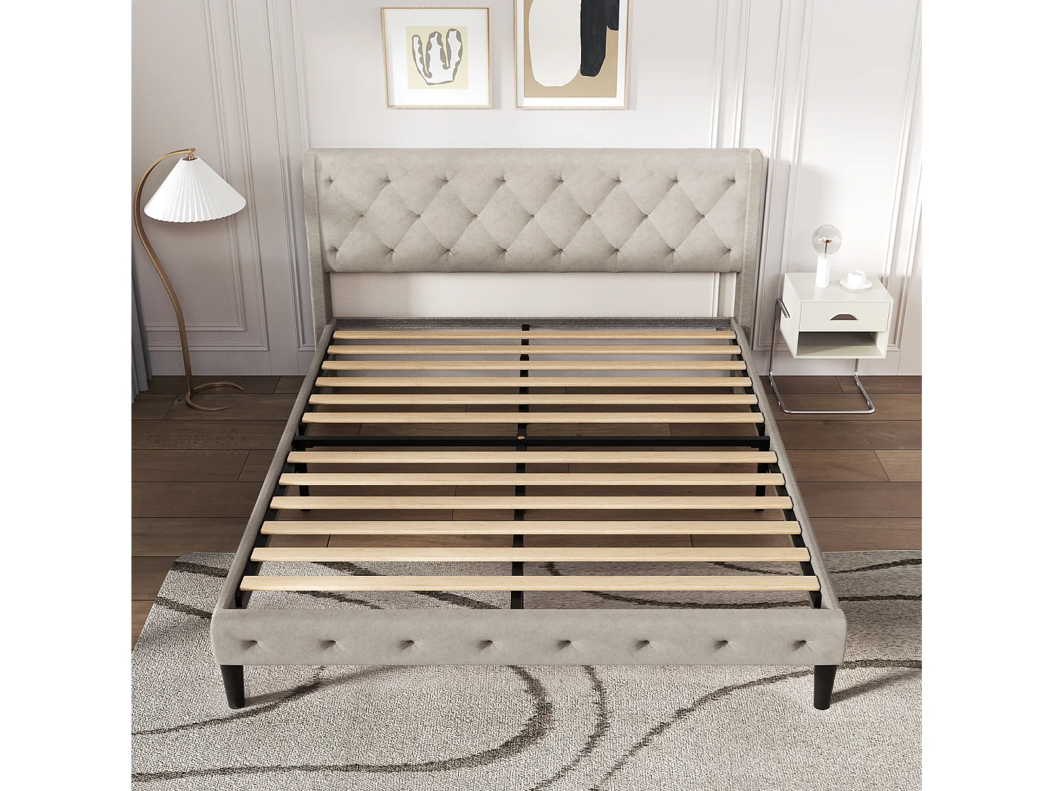 Polsterbett - Polsterbett 140 x 200 cm Bett mit Lattenrost - Doppelbett mit gepolstertem Kopfteil - Einfache Montage -  Robustes Gestell und Samtbezug