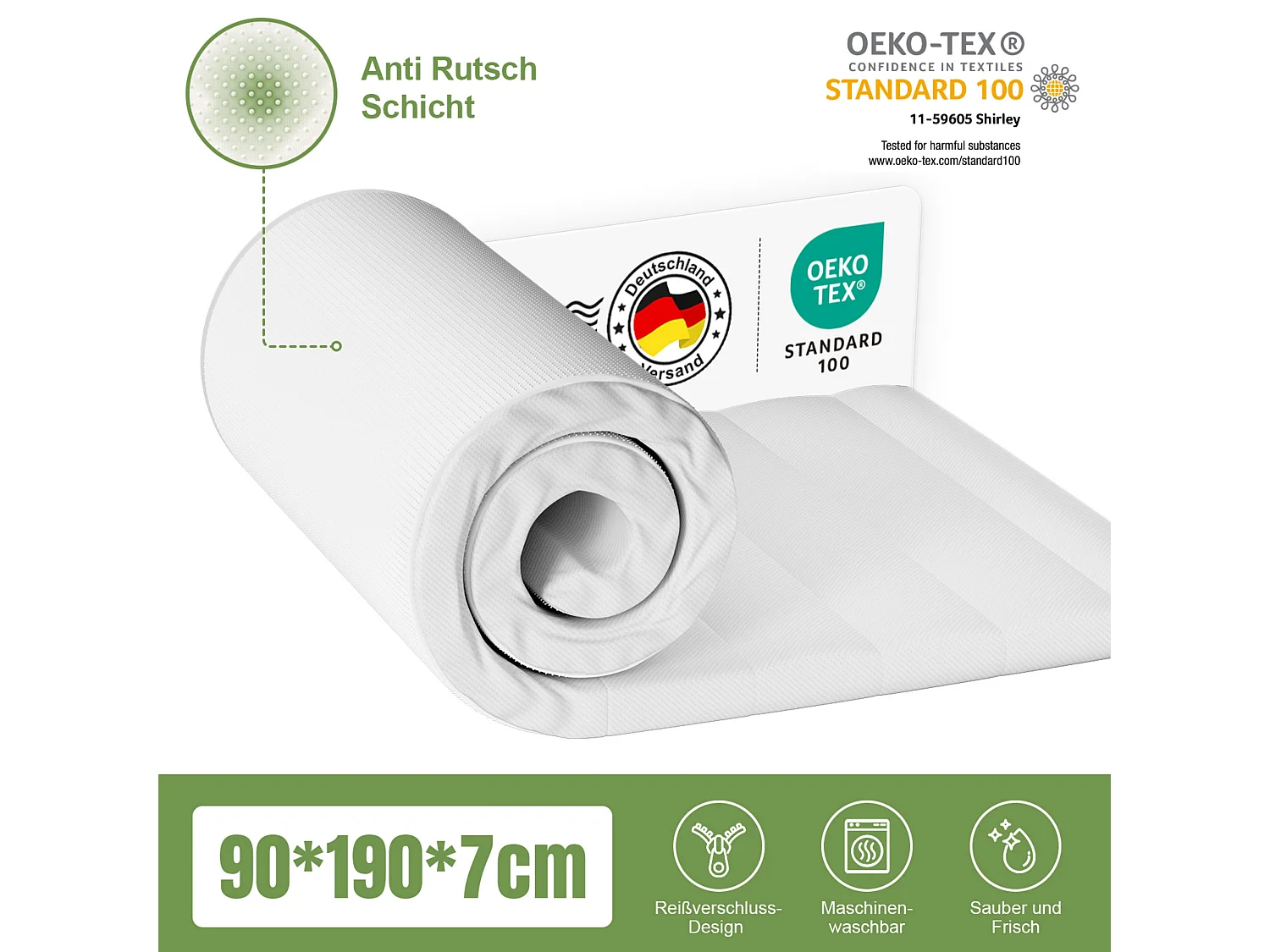 Topper - Topper 90x190 cm - Matratzentopper 7cm Höhe - ergonomisch und atmungsaktiv - Topper für Kinder und Erwachsene - Mit bequemem Komfortschaum