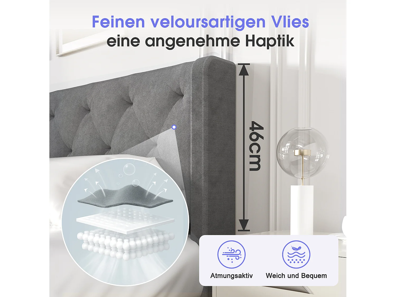 Polsterbett - Polsterbett 140 x 200 cm Bett mit Lattenrost - Doppelbett mit gepolstertem Kopfteil - Einfache Montage -  Robustes Gestell und Samtbezug