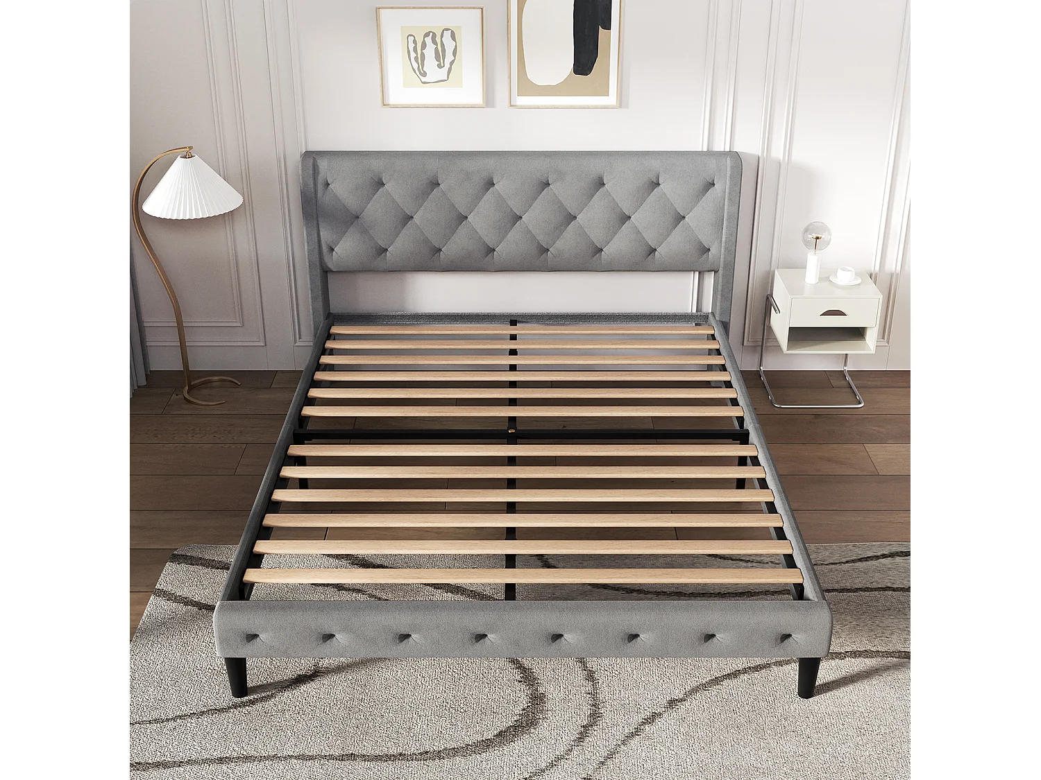 Polsterbett - Polsterbett 140 x 200 cm Bett mit Lattenrost - Doppelbett mit gepolstertem Kopfteil - Einfache Montage -  Robustes Gestell und Samtbezug