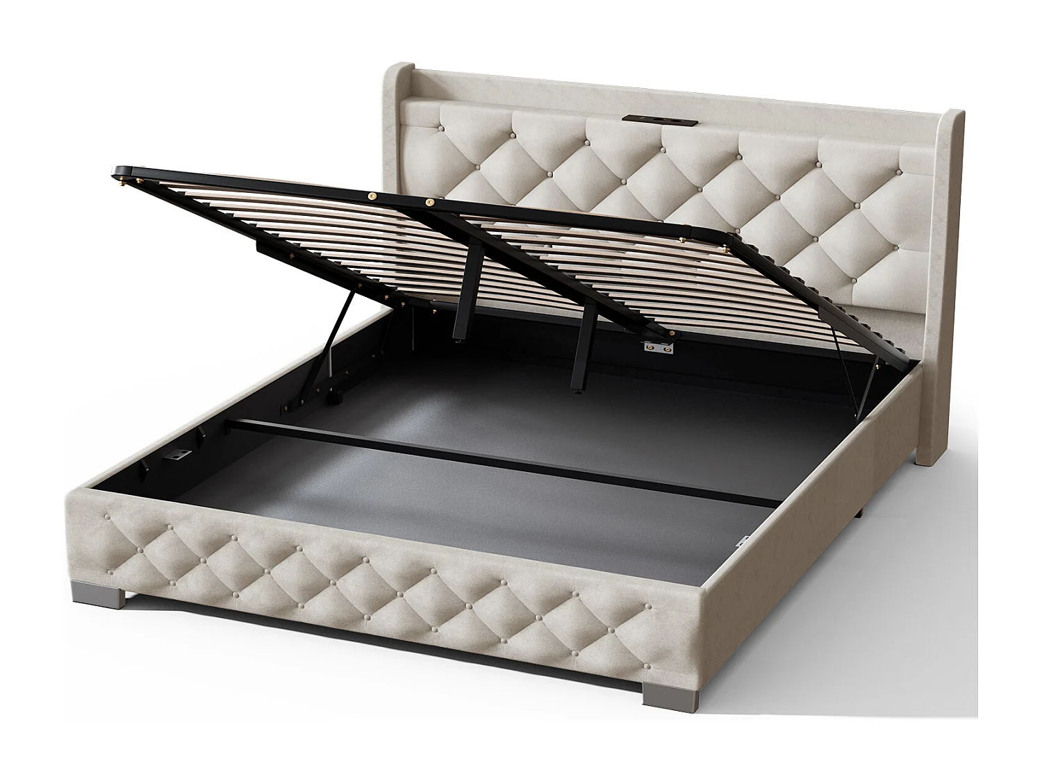 Polsterbett - Polsterbett 140 x 200 cm Bett mit Lattenrost - Doppelbett mit gepolstertem Kopfteil - Einfache Montage -  Robustes Gestell - LED-Beleuchtung und Samtb