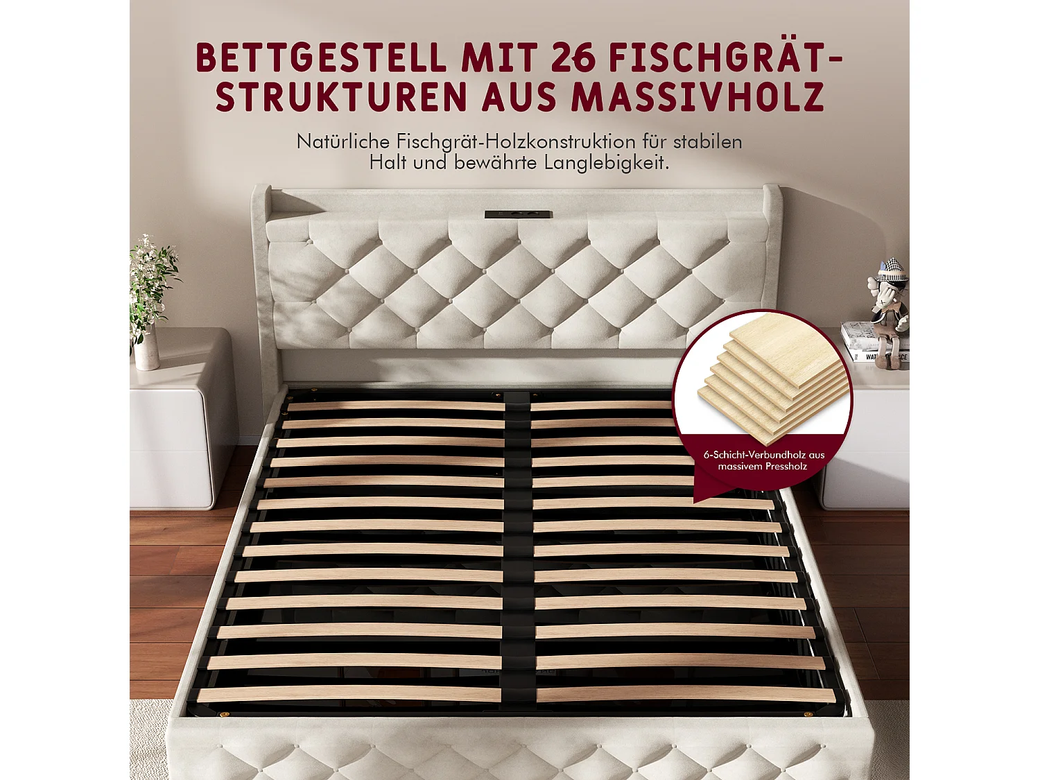 Polsterbett - Polsterbett 140 x 200 cm Bett mit Lattenrost - Doppelbett mit gepolstertem Kopfteil - Einfache Montage -  Robustes Gestell - LED-Beleuchtung und Samtb