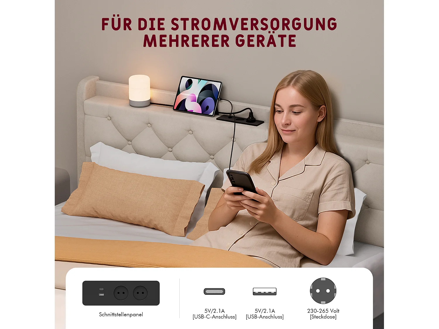 Polsterbett - Polsterbett 140 x 200 cm Bett mit Lattenrost - Doppelbett mit gepolstertem Kopfteil - Einfache Montage -  Robustes Gestell - LED-Beleuchtung und Samtb