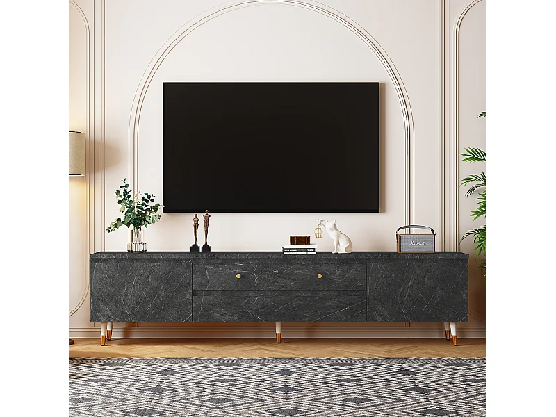 TV-Schrank mit 2 Türen & 1 Schublade & 1 Ablagefächern - Hängender TV-Schrank -175cm - Schwarz