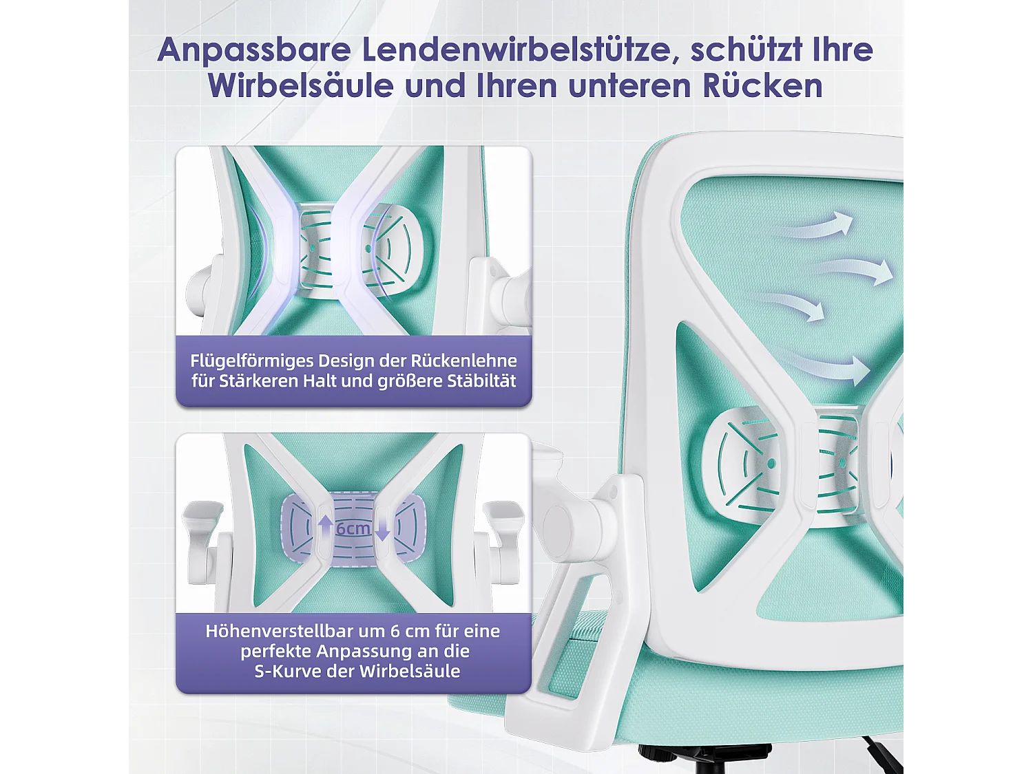 Bürostuhl - Chefsessel aus Mesh - Ergonomischer Schreibtischstuhl - Verstellbarer Armlehnen und Lendenwirbelstütze - Drehstuhl Wippfunktion - Atmungsaktiv