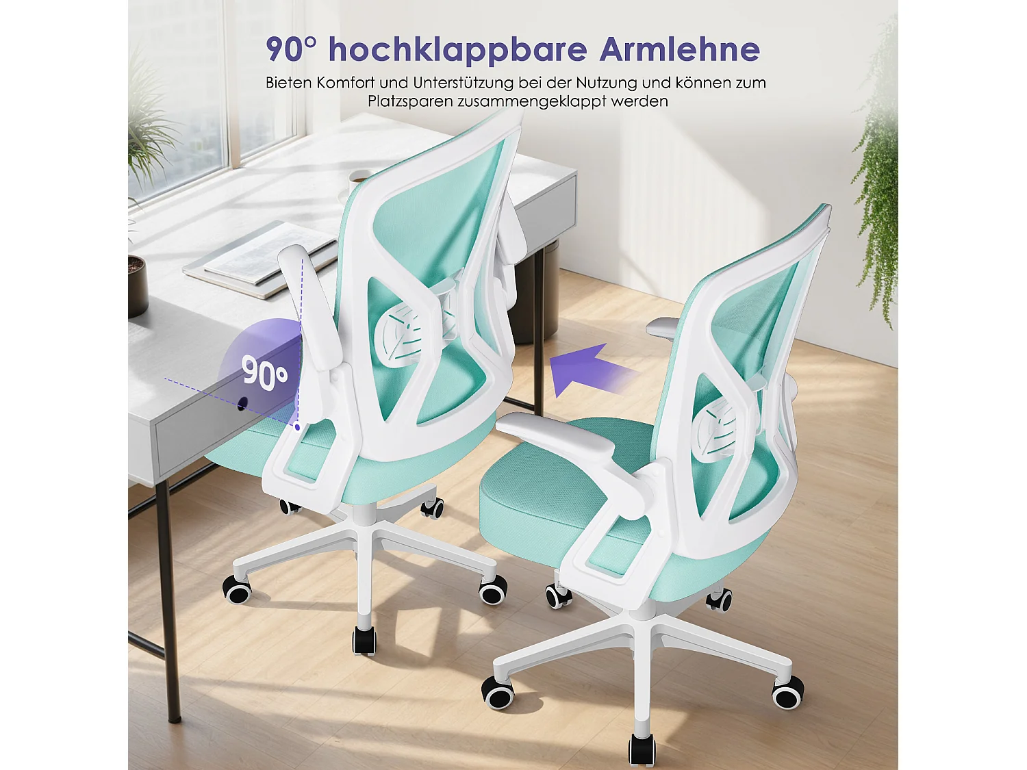 Bürostuhl - Chefsessel aus Mesh - Ergonomischer Schreibtischstuhl - Verstellbarer Armlehnen und Lendenwirbelstütze - Drehstuhl Wippfunktion - Atmungsaktiv