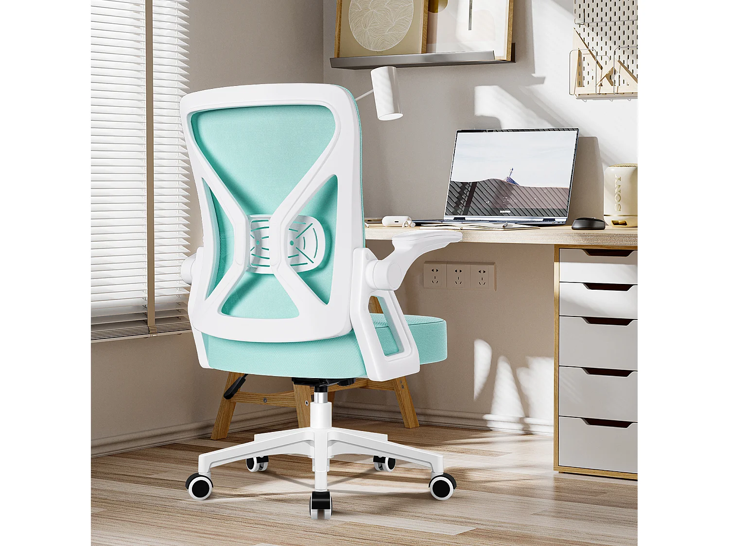 Bürostuhl - Chefsessel aus Mesh - Ergonomischer Schreibtischstuhl - Verstellbarer Armlehnen und Lendenwirbelstütze - Drehstuhl Wippfunktion - Atmungsaktiv