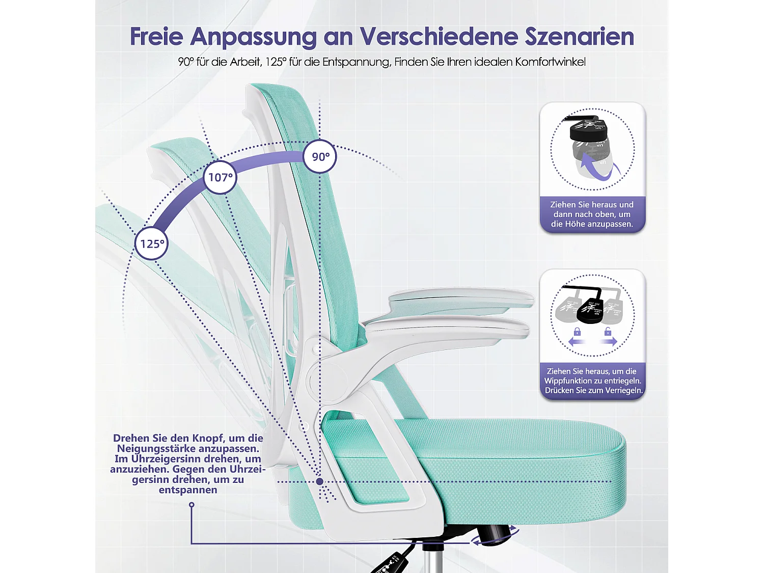 Bürostuhl - Chefsessel aus Mesh - Ergonomischer Schreibtischstuhl - Verstellbarer Armlehnen und Lendenwirbelstütze - Drehstuhl Wippfunktion - Atmungsaktiv