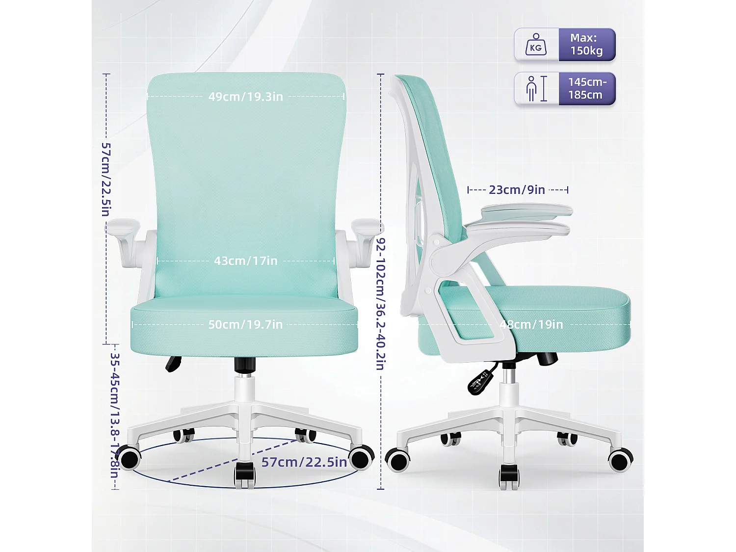 Bürostuhl - Chefsessel aus Mesh - Ergonomischer Schreibtischstuhl - Verstellbarer Armlehnen und Lendenwirbelstütze - Drehstuhl Wippfunktion - Atmungsaktiv