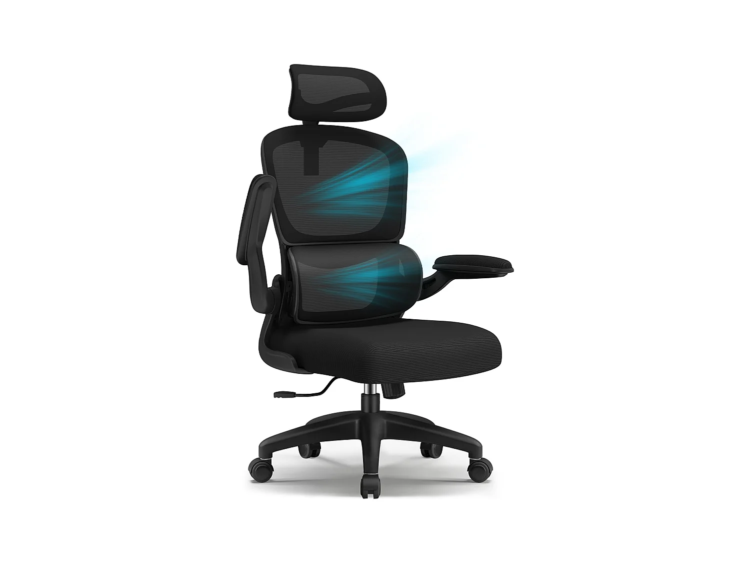 Bürostuhl - Ergonomisch Bürostuhl - Verstellbarer Kopfstütze - Klappbare Armlehnen - Lendenwirbelstütze - Höhenverstellbarer - maximaler Neigung von 135° - 150 kg