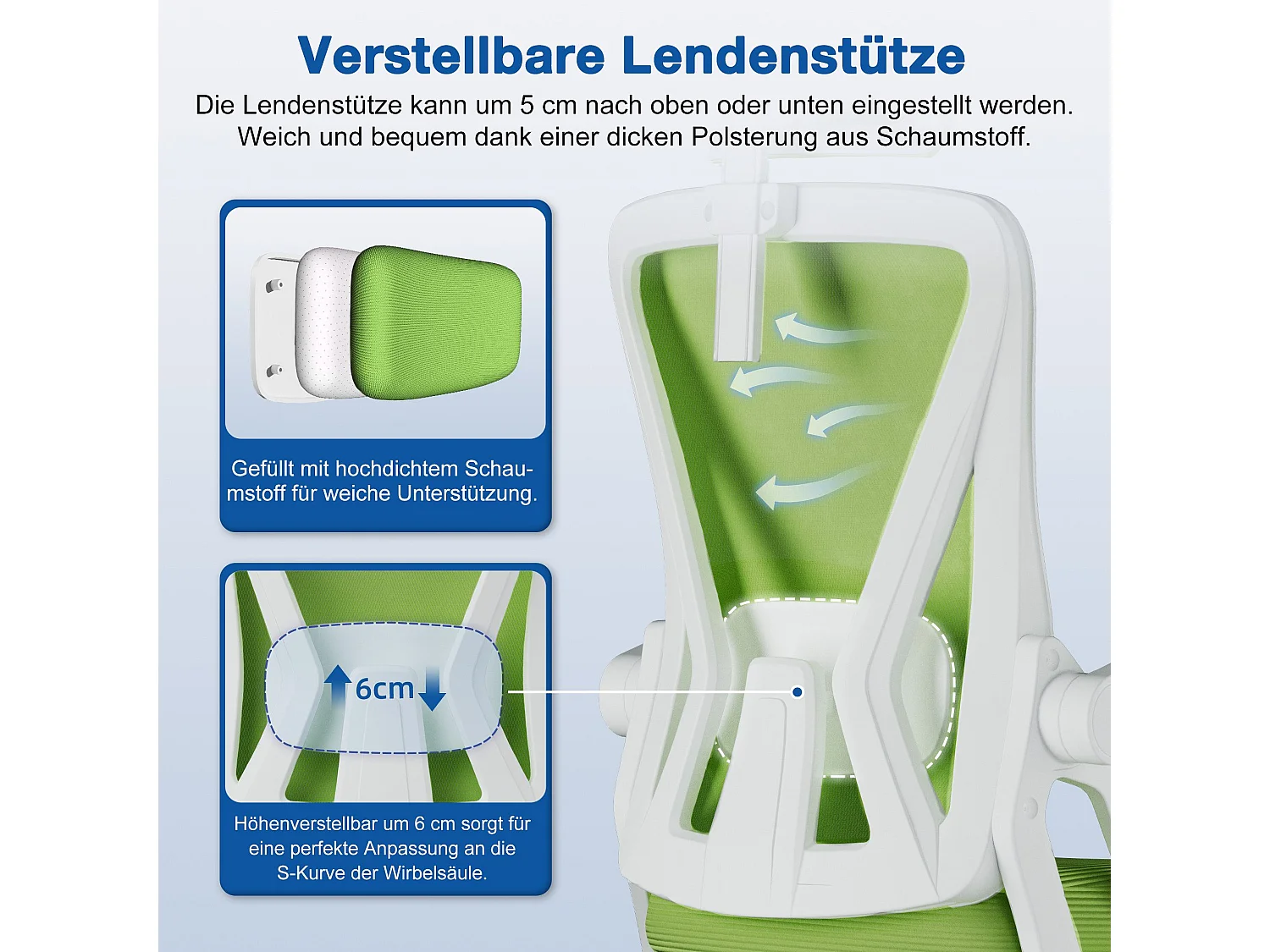 Bürostuhl - Drehbarer ergonomischer Bürostuhl - Mit verstellbarer Kopfstütze und Rückenlehne  - Atmungsaktiver Bürostuhl - 150kg - Netz-Wippfunktion - Managerstuhl