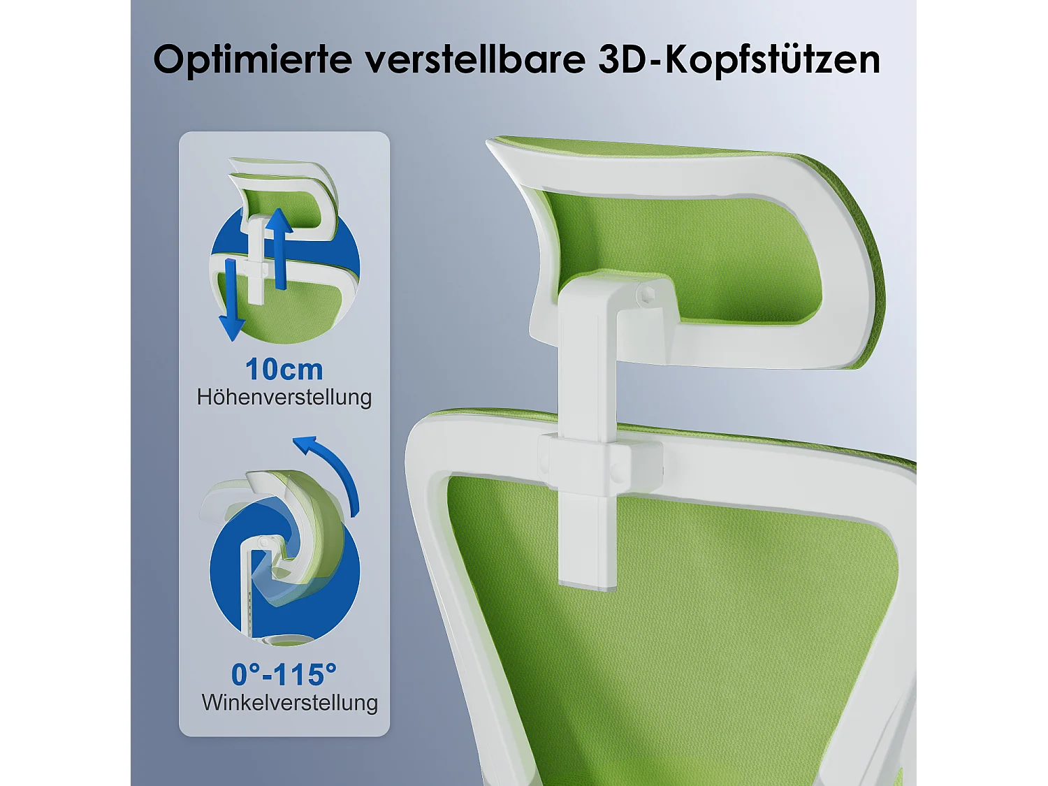 Bürostuhl - Drehbarer ergonomischer Bürostuhl - Mit verstellbarer Kopfstütze und Rückenlehne  - Atmungsaktiver Bürostuhl - 150kg - Netz-Wippfunktion - Managerstuhl