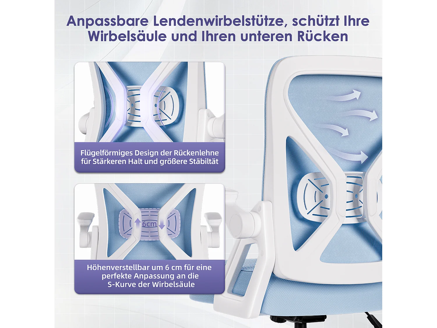 Bürostuhl - Chefsessel aus Mesh - Ergonomischer Schreibtischstuhl - Verstellbarer Armlehnen und Lendenwirbelstütze - Drehstuhl Wippfunktion - Atmungsaktiv