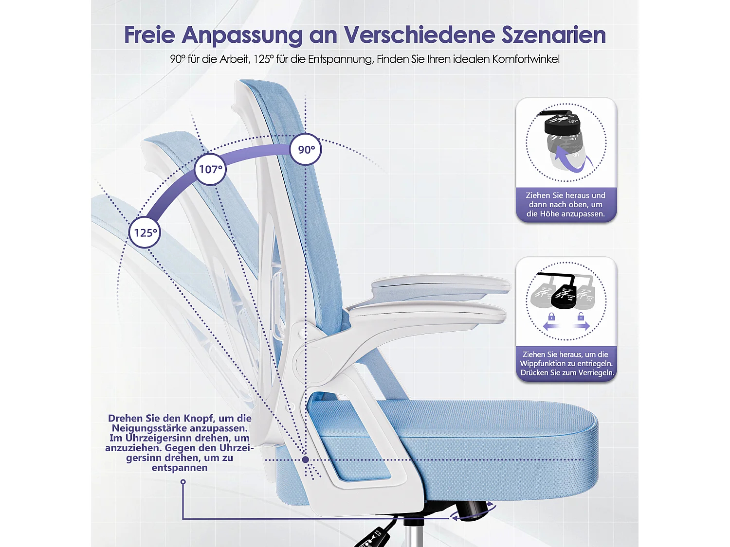 Bürostuhl - Chefsessel aus Mesh - Ergonomischer Schreibtischstuhl - Verstellbarer Armlehnen und Lendenwirbelstütze - Drehstuhl Wippfunktion - Atmungsaktiv