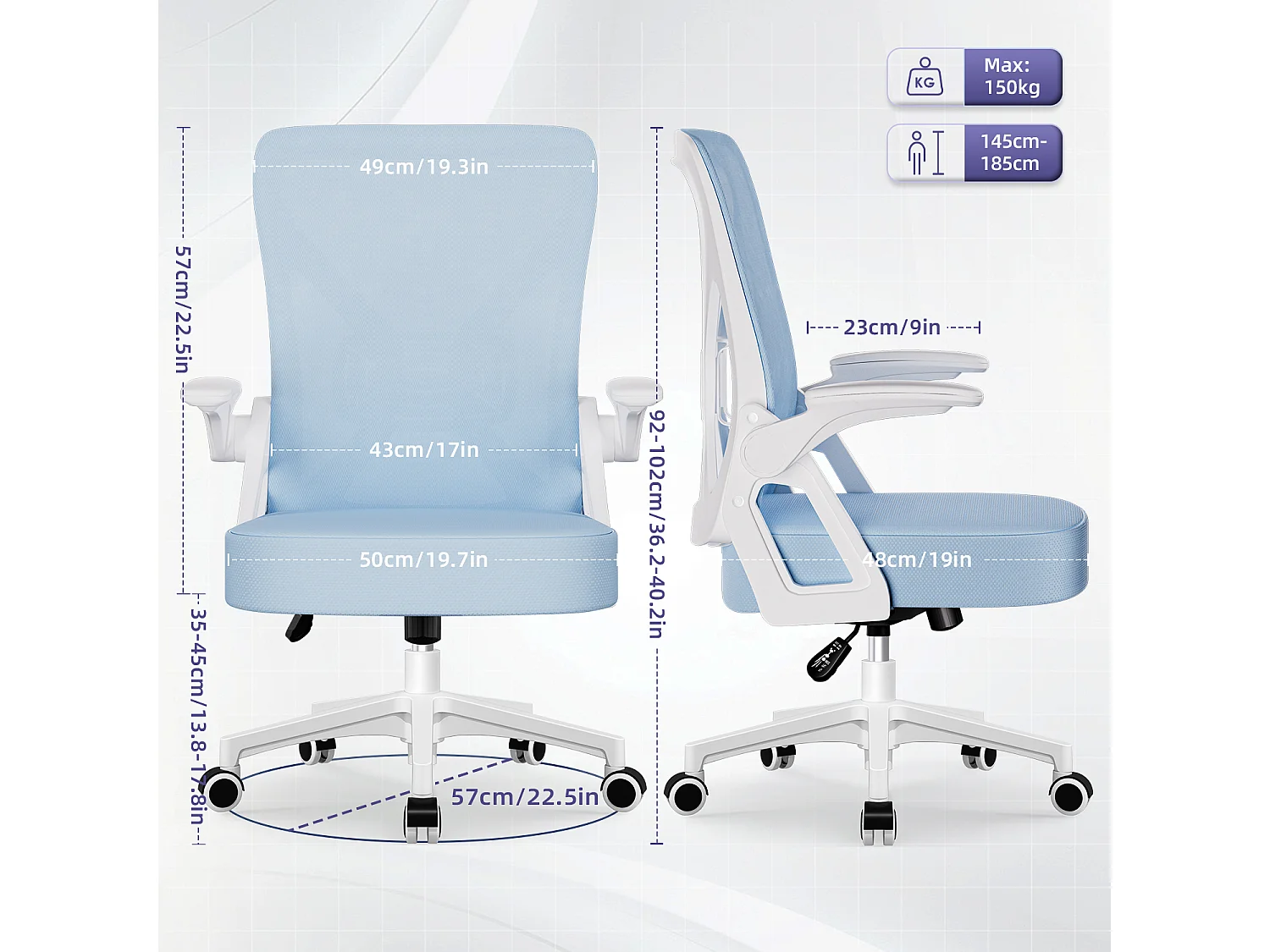 Bürostuhl - Chefsessel aus Mesh - Ergonomischer Schreibtischstuhl - Verstellbarer Armlehnen und Lendenwirbelstütze - Drehstuhl Wippfunktion - Atmungsaktiv