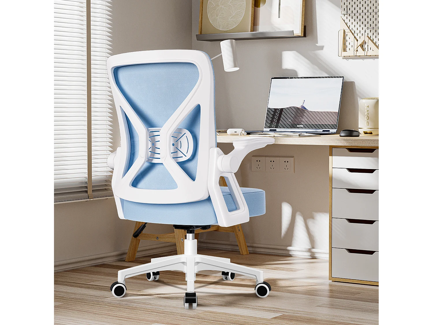 Bürostuhl - Chefsessel aus Mesh - Ergonomischer Schreibtischstuhl - Verstellbarer Armlehnen und Lendenwirbelstütze - Drehstuhl Wippfunktion - Atmungsaktiv