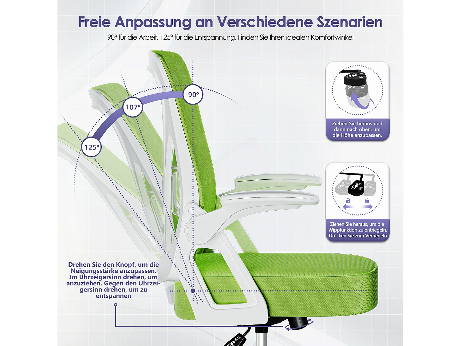 Bürostuhl - Chefsessel aus Mesh - Ergonomischer Schreibtischstuhl - Verstellbarer Armlehnen und Lendenwirbelstütze - Drehstuhl Wippfunktion - Atmungsaktiv