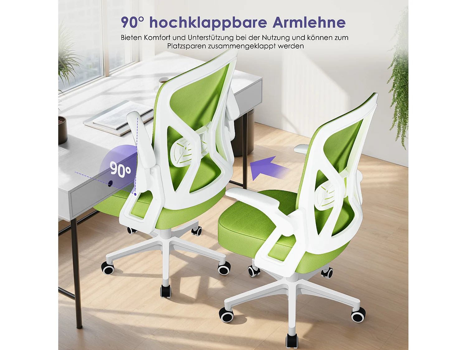 Bürostuhl - Chefsessel aus Mesh - Ergonomischer Schreibtischstuhl - Verstellbarer Armlehnen und Lendenwirbelstütze - Drehstuhl Wippfunktion - Atmungsaktiv