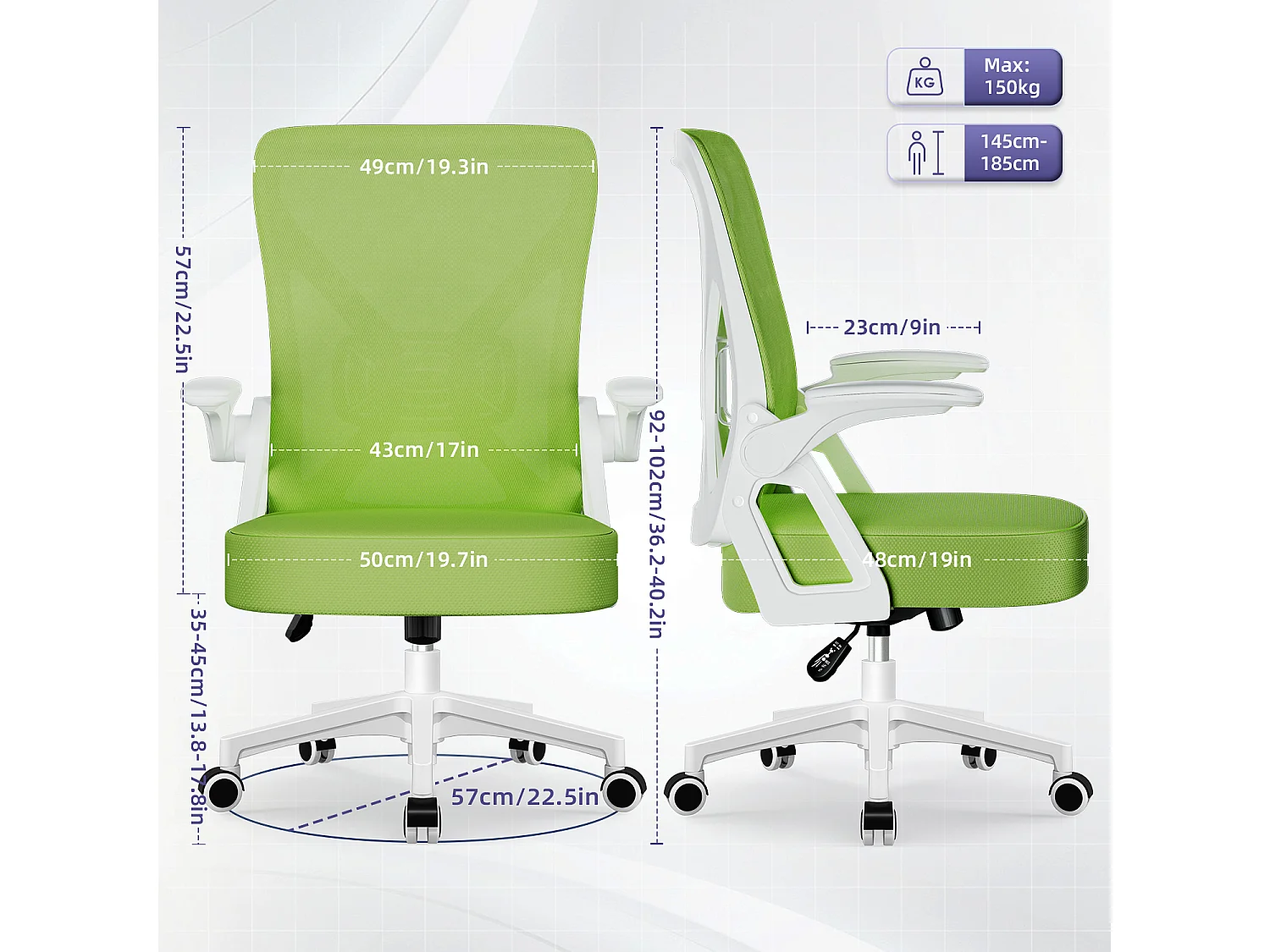 Bürostuhl - Chefsessel aus Mesh - Ergonomischer Schreibtischstuhl - Verstellbarer Armlehnen und Lendenwirbelstütze - Drehstuhl Wippfunktion - Atmungsaktiv