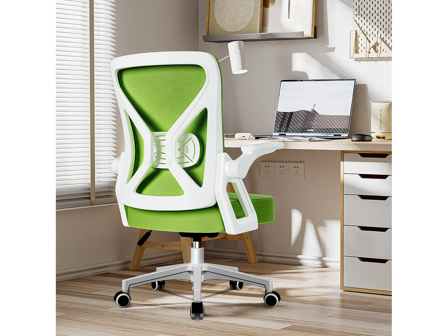 Bürostuhl - Chefsessel aus Mesh - Ergonomischer Schreibtischstuhl - Verstellbarer Armlehnen und Lendenwirbelstütze - Drehstuhl Wippfunktion - Atmungsaktiv