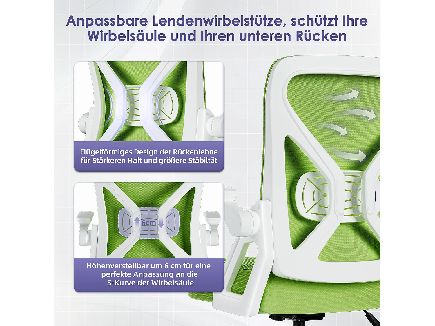 Bürostuhl - Chefsessel aus Mesh - Ergonomischer Schreibtischstuhl - Verstellbarer Armlehnen und Lendenwirbelstütze - Drehstuhl Wippfunktion - Atmungsaktiv