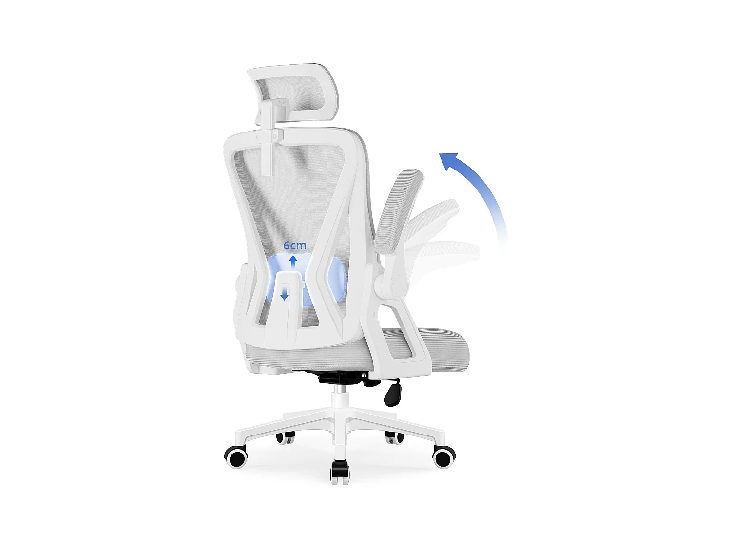 Bürostuhl - Drehbarer ergonomischer Bürostuhl - Mit verstellbarer Kopfstütze und Rückenlehne  - Atmungsaktiver Bürostuhl - 150kg - Netz-Wippfunktion - Managerstuhl