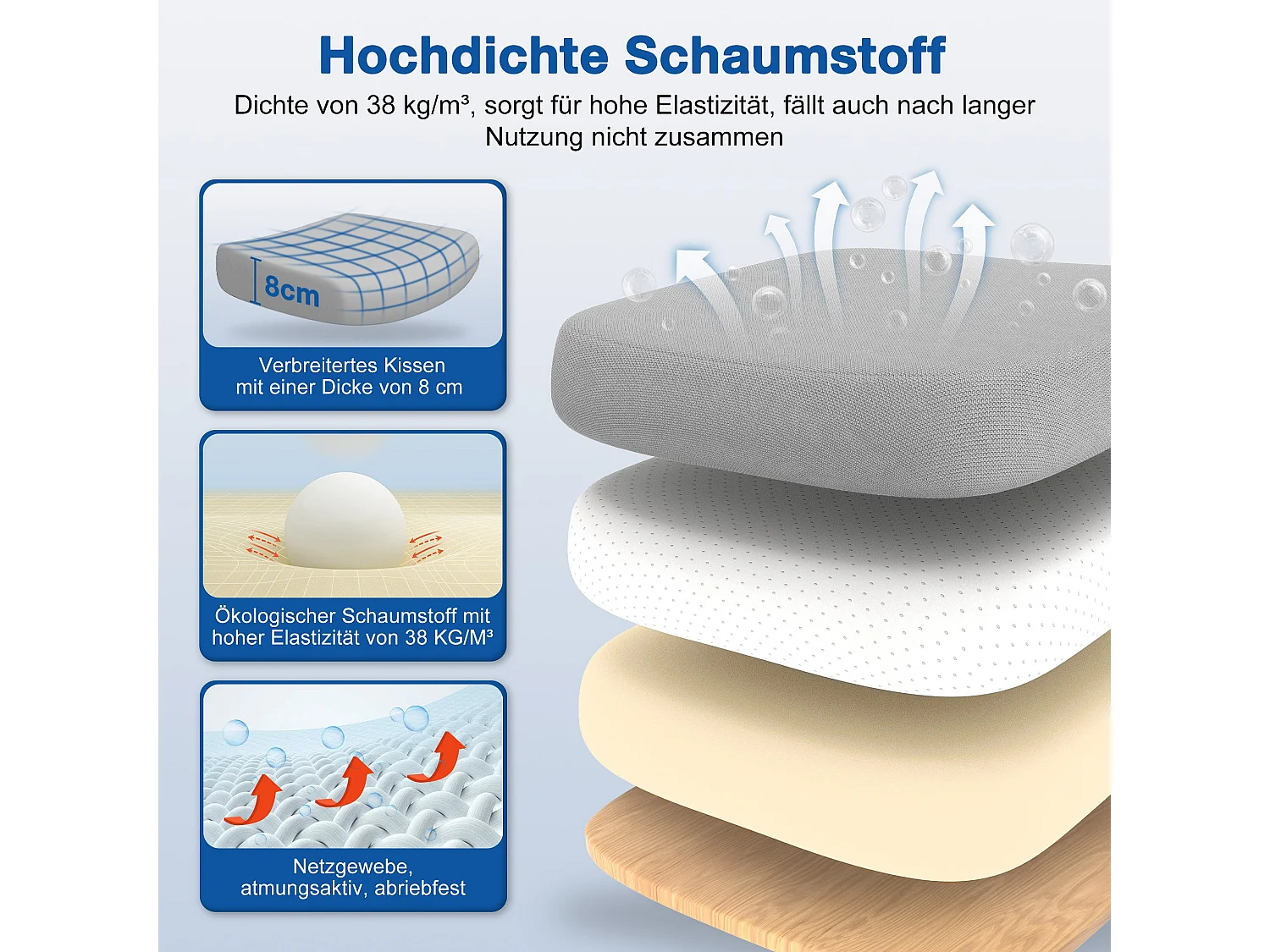 Bürostuhl - Drehbarer ergonomischer Bürostuhl - Mit verstellbarer Kopfstütze und Rückenlehne  - Atmungsaktiver Bürostuhl - 150kg - Netz-Wippfunktion - Managerstuhl