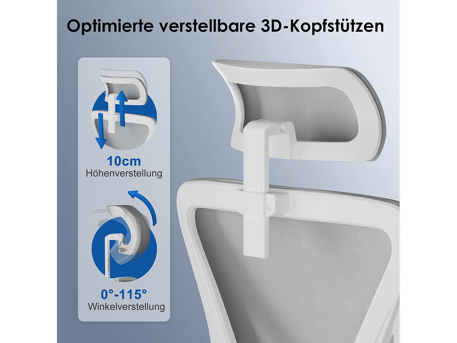 Bürostuhl - Drehbarer ergonomischer Bürostuhl - Mit verstellbarer Kopfstütze und Rückenlehne  - Atmungsaktiver Bürostuhl - 150kg - Netz-Wippfunktion - Managerstuhl