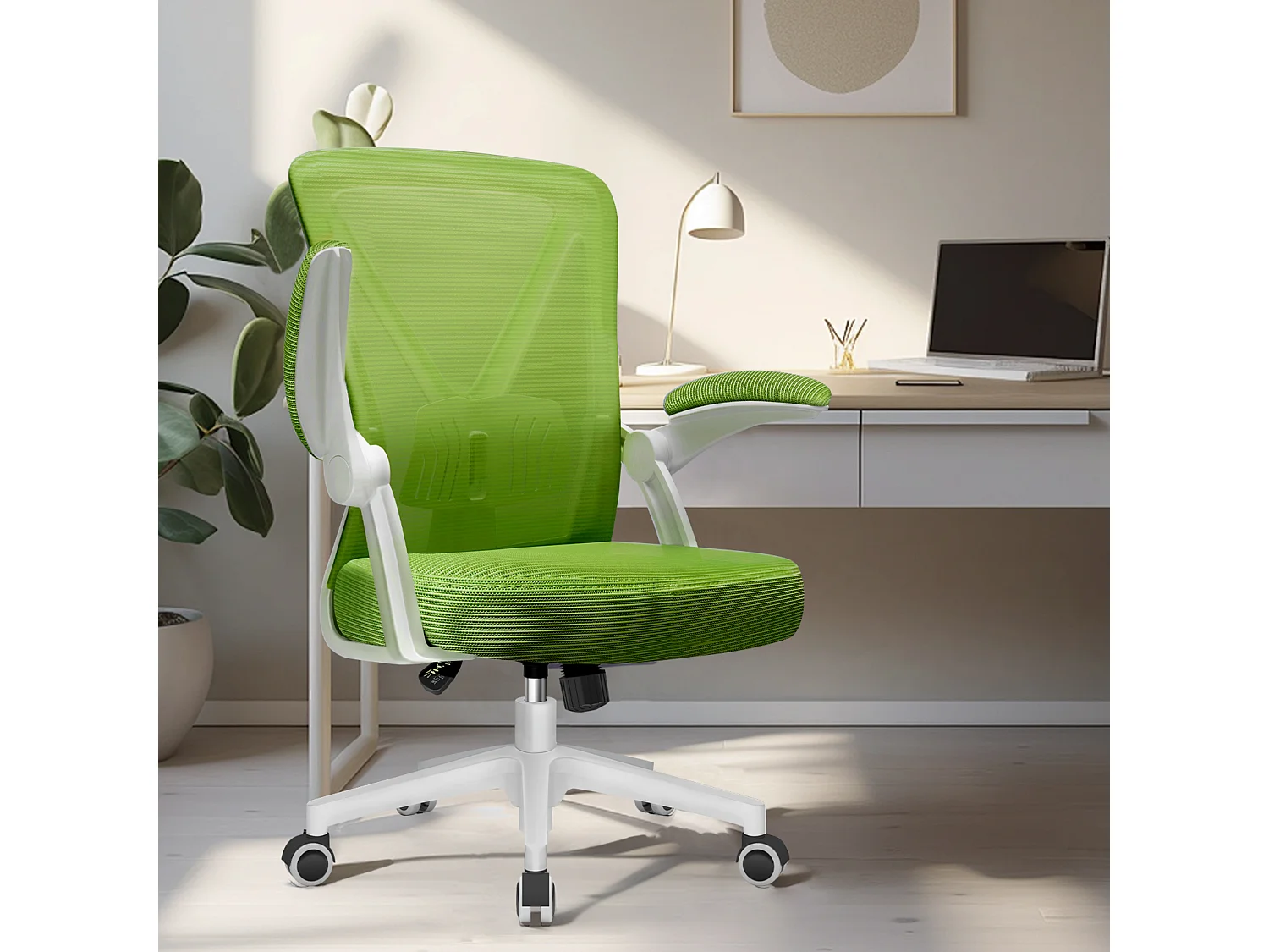 Bürostuhl - Ergonomischer Bürostuhl mit klappbaren Armlehnen - 360° Drehstuhl - Lendenwirbelstütze mit Höhenverstellung - 125° Wippfunktion - 150kg