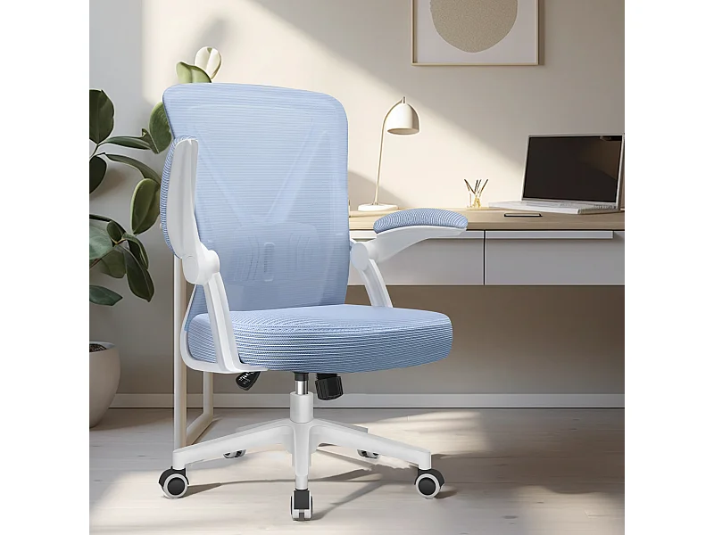 Bürostuhl - Ergonomischer Bürostuhl mit klappbaren Armlehnen - 360° Drehstuhl - Lendenwirbelstütze mit Höhenverstellung - 125° Wippfunktion - 150kg