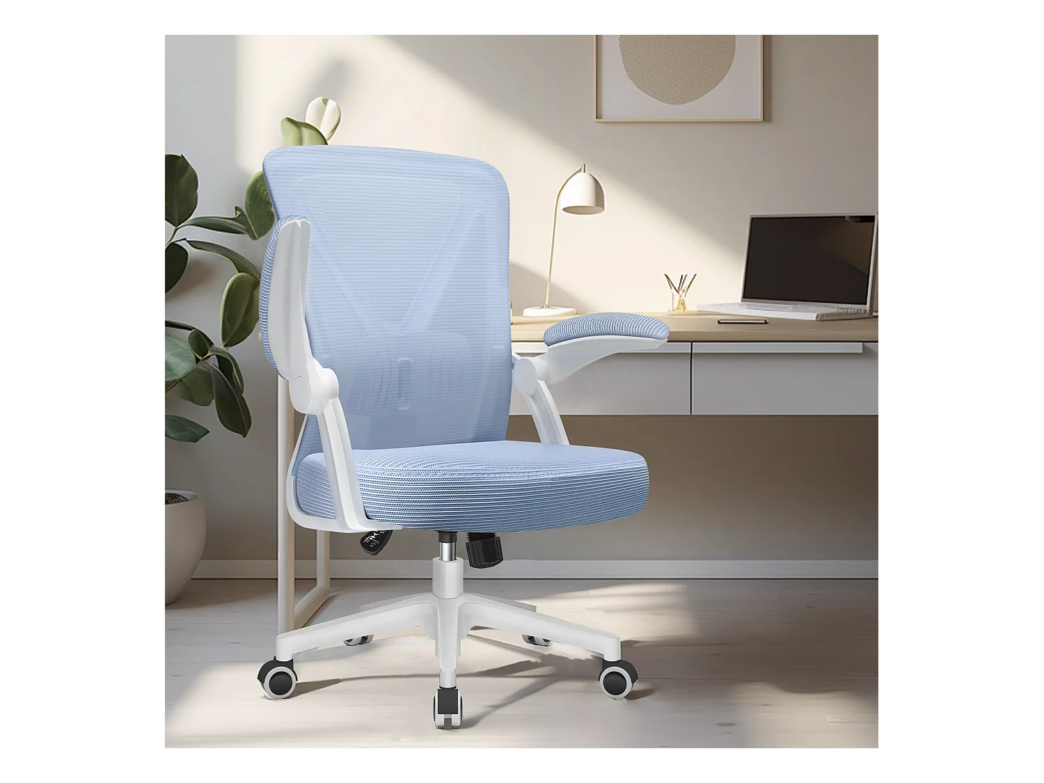 Bürostuhl - Ergonomischer Bürostuhl mit klappbaren Armlehnen - 360° Drehstuhl - Lendenwirbelstütze mit Höhenverstellung - 125° Wippfunktion - 150kg