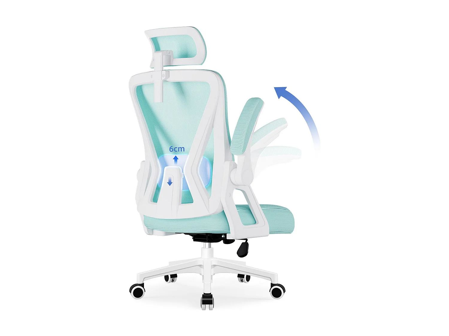 Bürostuhl - Drehbarer ergonomischer Bürostuhl - Mit verstellbarer Kopfstütze und Rückenlehne  - Atmungsaktiver Bürostuhl - 150kg - Netz-Wippfunktion - Managerstuhl