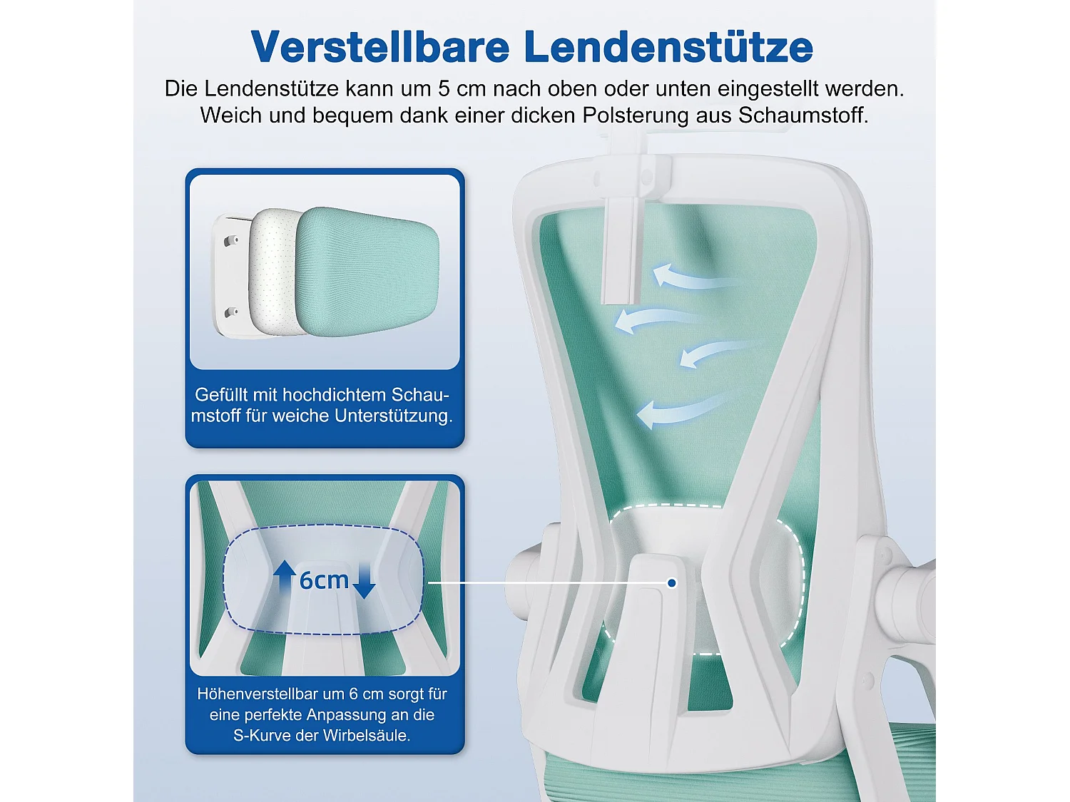 Bürostuhl - Drehbarer ergonomischer Bürostuhl - Mit verstellbarer Kopfstütze und Rückenlehne  - Atmungsaktiver Bürostuhl - 150kg - Netz-Wippfunktion - Managerstuhl
